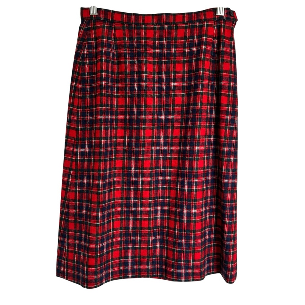 VINTAGE Pendleton 100% Virgin Wool Tartan Plaid a-line Skirt Red Blue Green 10